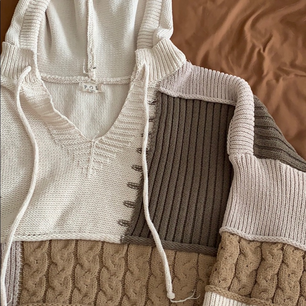 hooded patchwork sweater